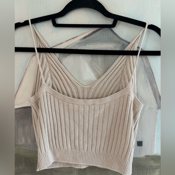 Women’s V Neck Sleeveless Ribbed Knit Crop Cami Tank Bodycon Cream O/S - Picture 6 of 9